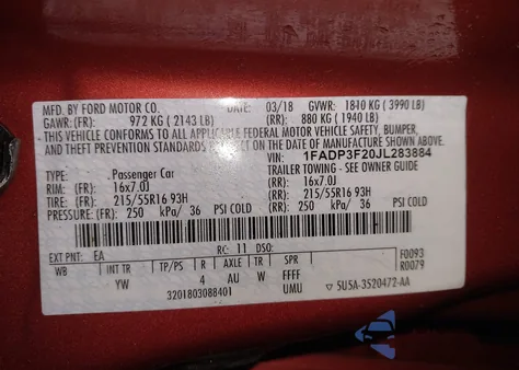 2018 Ford Focus Se from USA, damaged, VIN 1FADP3F20JL283884